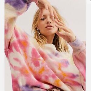 Free People Oversized Tie Dye Cosmos Pullover in Pink Combo, Size XS